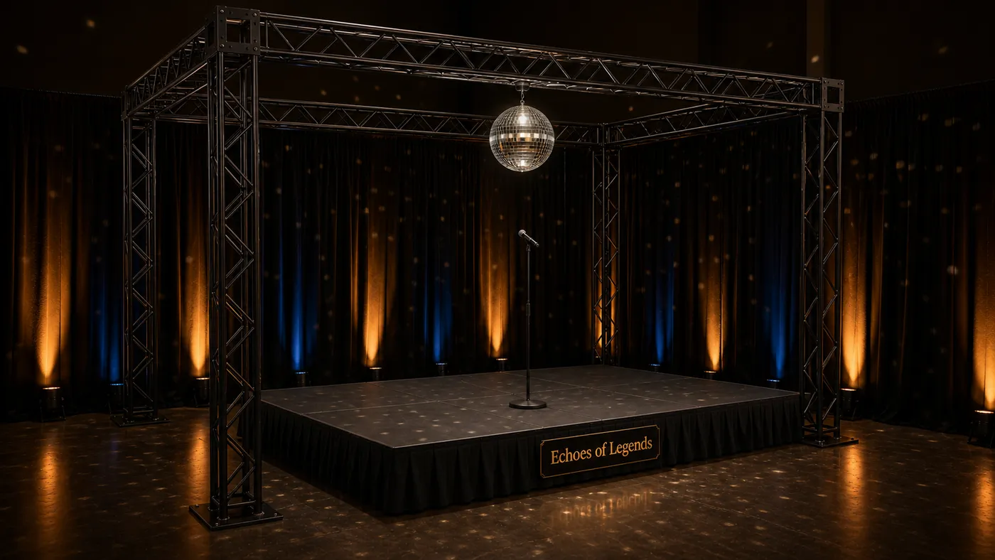 Illustratieve podiumopstelling met truss en spiegelbol